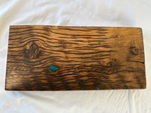 Load image into Gallery viewer, Reclaimed White Oak Charcuterie/Cutting Board with Aqua epoxy inlay