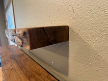 Load image into Gallery viewer, Handmade fractal shelf from a 140 year old log Cabin - epoxy inlay.