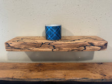 Load image into Gallery viewer, Handmade fractal shelf from a 140 year old log Cabin - epoxy inlay.