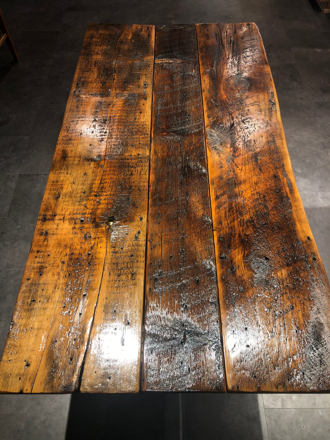 Rough Cut Reclaimed Wood Table with Steel Legs