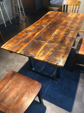 Load image into Gallery viewer, Rough Cut Reclaimed Wood Table with Steel Legs
